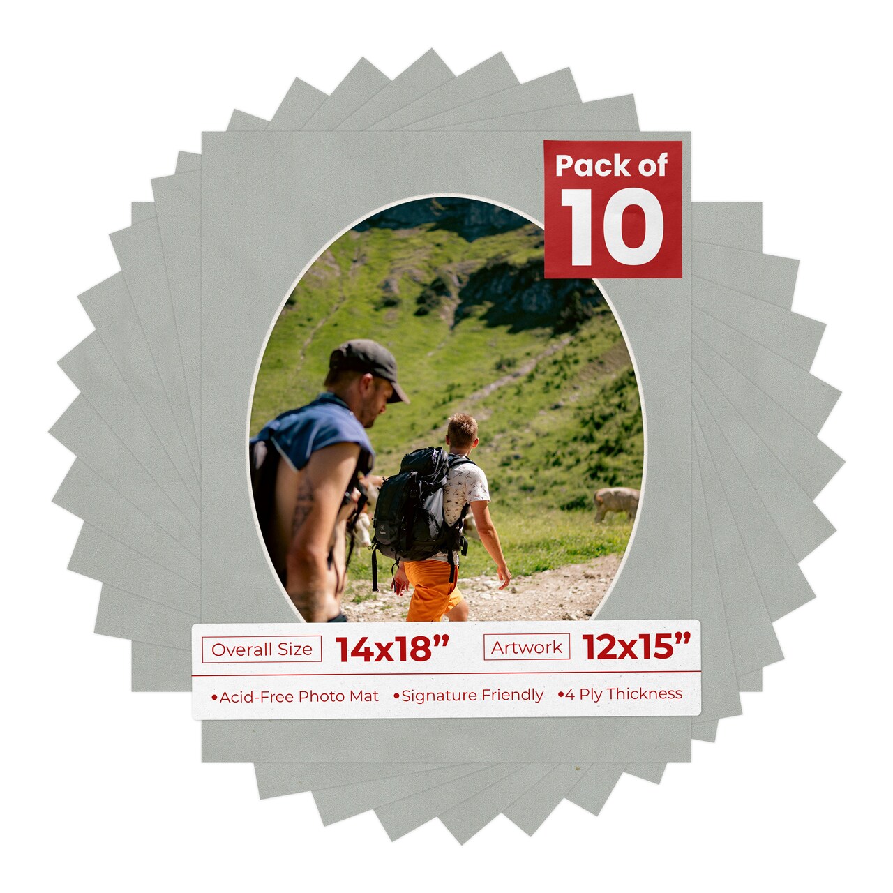 Light Grey Suede Mat Board for 14x18 Frames - Oval Opening for 12x15 Photos